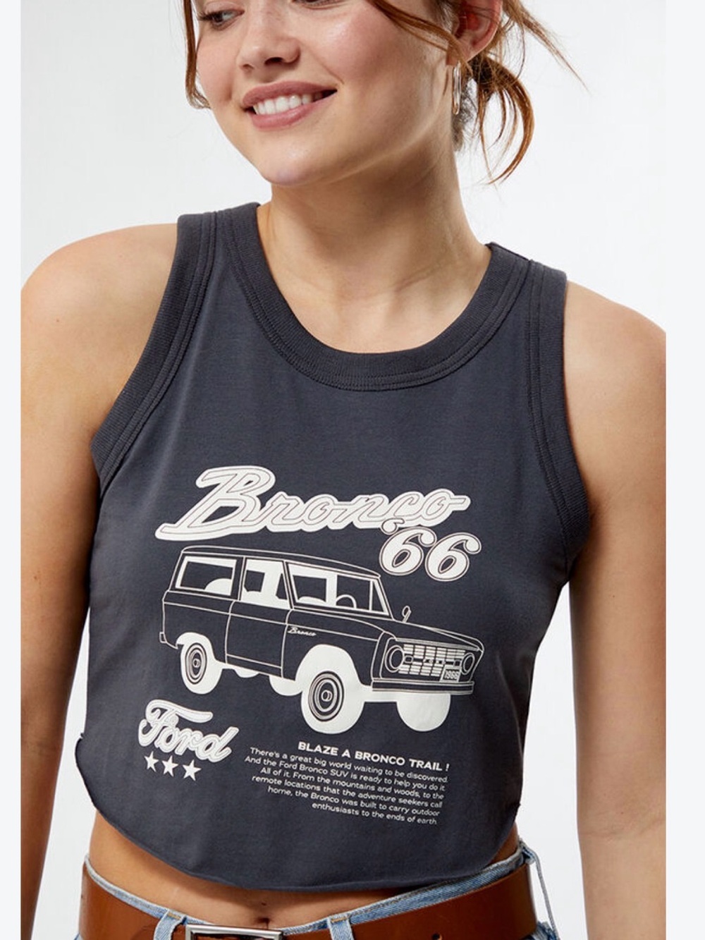 PacSun Charcoal Graphic Bronco 66 Crop Tank